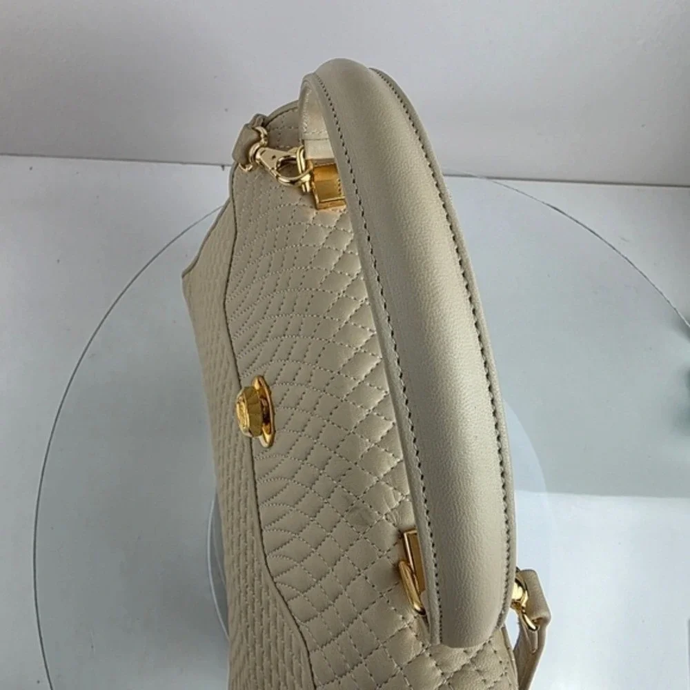 Bally Vintage Cream Quilted Leather Top Handle Bag Crossbody Made in Italy